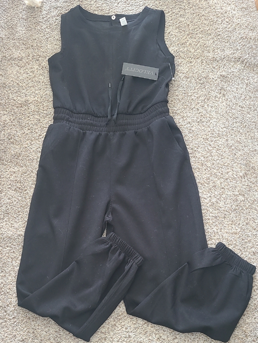 Velocity Black Sleeveless Elastic-Waist Jumpsuit